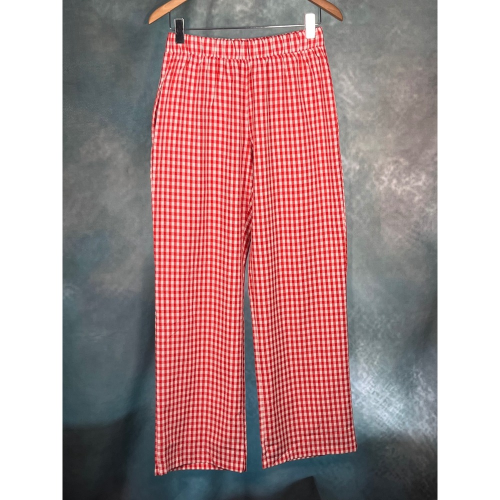 Pretty‎ Garbage Red White Gingham Wide Leg Pants Elastic Waist Size Medium